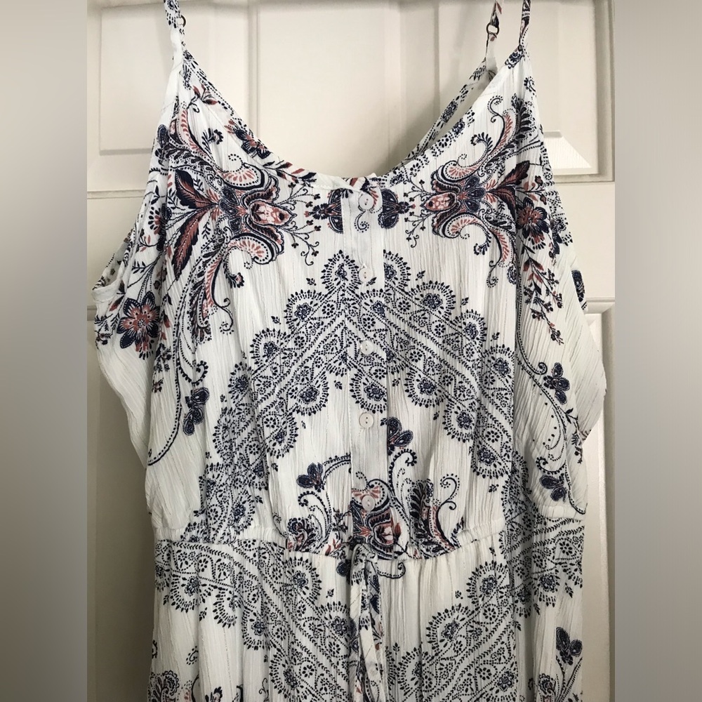 KNOX ROSE-Elegant Off White and Navy Paisley Dress size L - Picture 3 of 12